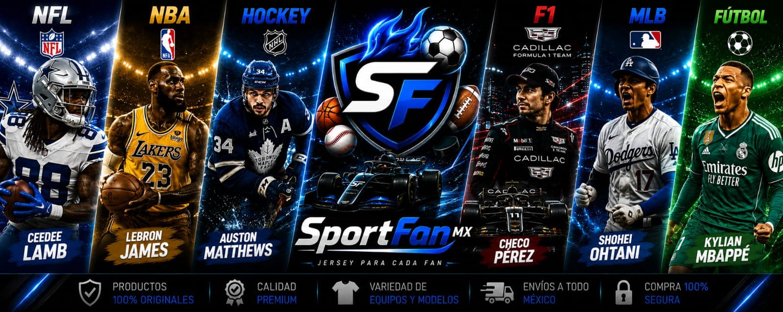 SportFan MX: jerseys de NFL, NBA, Hockey, F1, MLB y Fútbol. Productos originales, calidad premium, envíos a todo México.