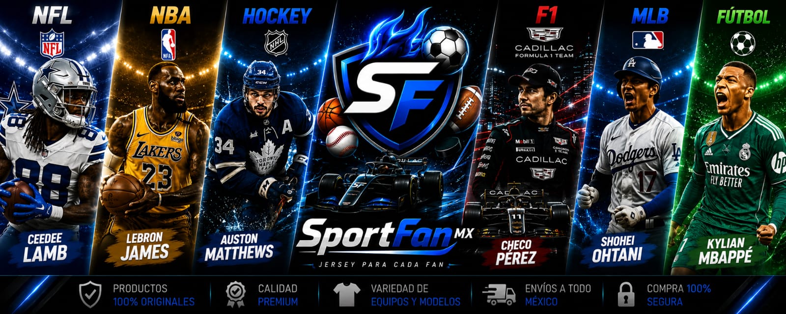 SportFan MX: jerseys de NFL, NBA, Hockey, F1, MLB y Fútbol. Productos originales, calidad premium, envíos a todo México.